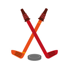 Hockey sticks with puck icon vector illustration graphic design