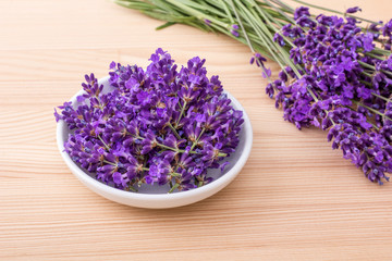 lavender / Porcelain bowl with lavender blossoms and bouquet with lavender