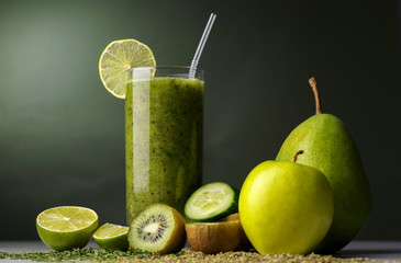 Template for detox recipe, copy space. Vegetarian food. Detox. Green still life. A square frame....