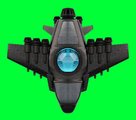 Futuristic spacecraft isolated on green background 3D rendering