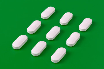   Tablets and pills.  Heap of medical tablets, capsules and pills.