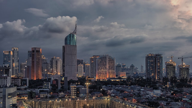 Sunset Over Jakarta City Downtown 