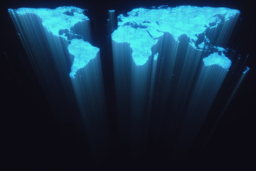 3D illustration. Map of the world in form of fiber optic cables.
