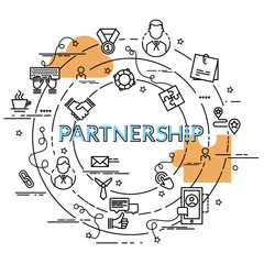 Flat colorful design concept for Partnership. Infographic idea of making creative products..Template for website banner, flyer and poster.