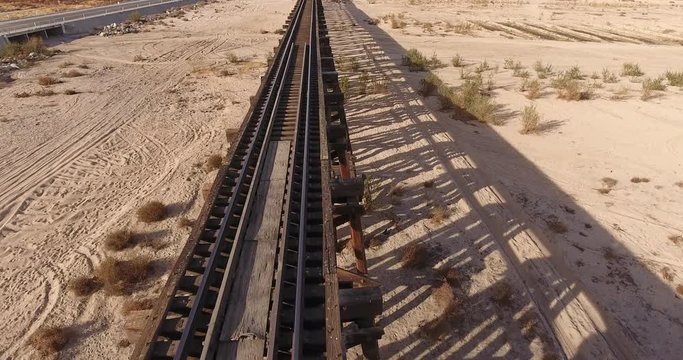 Wooden Train Tracks Bridge over Mojave River Aerial