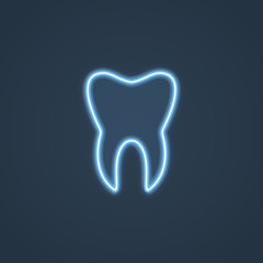 Glowing neon tooth sign. Vector illustration.