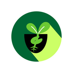 Growing sprout flat icon with long shadow. Vector graphic illustration.