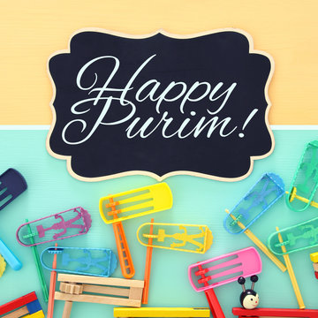 top view image of Purim celebration concept (jewish carnival holiday).