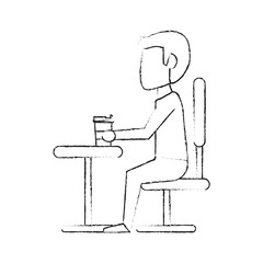 Guy in desk with coffee icon vector illustration graphic design