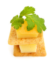 Cracker and Cheese with Cilantro on white