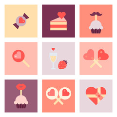 Valentine Day Flat Icon Set