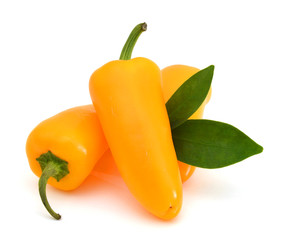yellow sweet peppers (capsicum) on a white background
