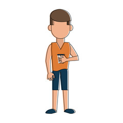 Young man cartoon with cup icon vector illustration graphic design