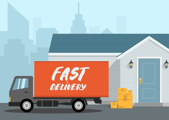 Vector fast delivery concept in flat style - illustration for banner for website