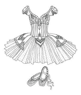 ballet tutu and shoes line art clip art preview