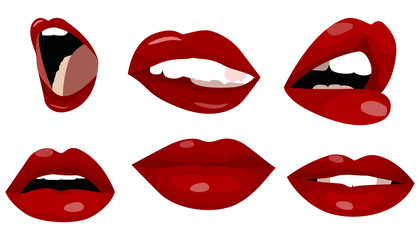 Fototapeta na wymiar lips esign, set, shape, red, beauty, love, girl, 