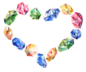 Watercolor diamonds heart