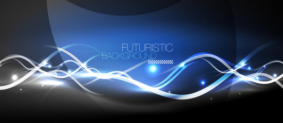 Bright neon lines wave