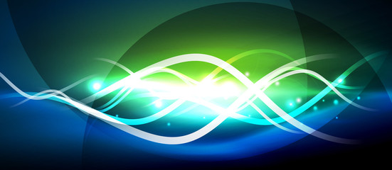 Bright neon lines wave