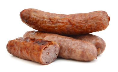 smoked wurst on a white background