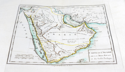 Carte géographique ancienne d'Arabie Saoudite et de sa péninsule, datée de 1785
