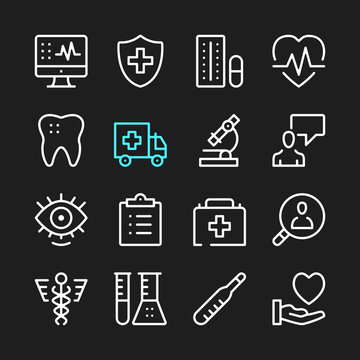 Healthcare line icons. Modern graphic elements, simple outline thin line design symbols. Vector icons set