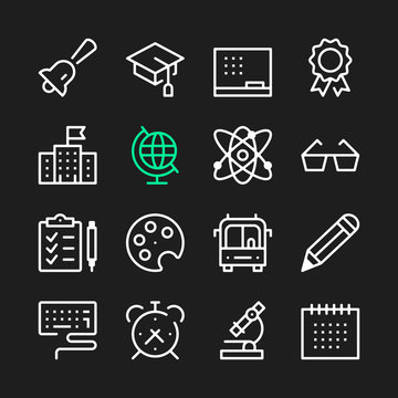 School line icons. Modern graphic elements, simple outline thin line design symbols. Vector icons set