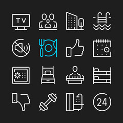 Hotel line icons. Modern graphic elements, simple outline thin line design symbols. Vector icons set