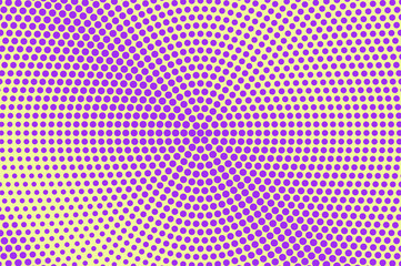 Purple yellow dotted halftone. Halftone vector background. Diagonal rough dotted gradient.