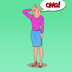 Pop Art Frustrated Young Woman Covering Her Face with Hands. Facial Expression Negative Emotion. Vector illustration
