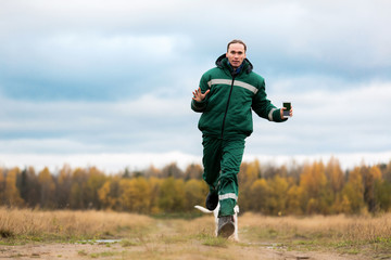 Man running with dogs