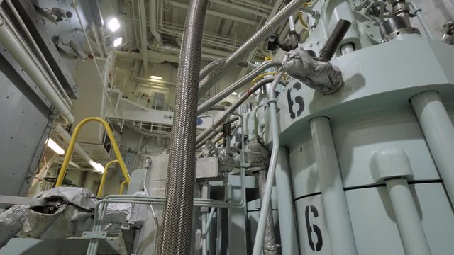 Diesel engine of large ship close up to cylinder