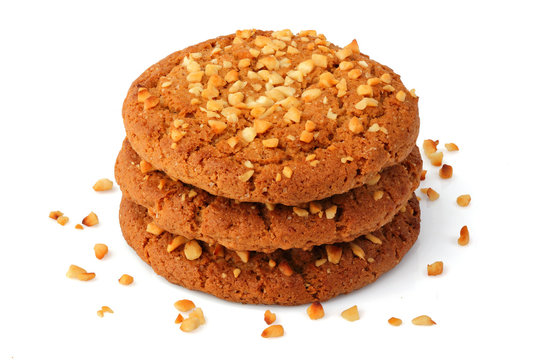 Cookie With Peanut Crumbs Isolated.