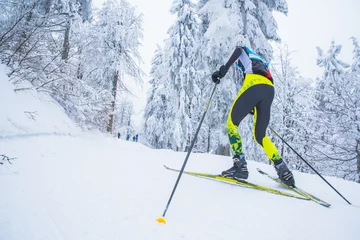 Fotobehang Colorful view of cross-country skiing path in beautiful winter © kovop58