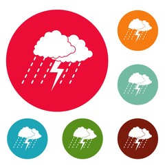 Cloud thunder icons circle set vector isolated on white background