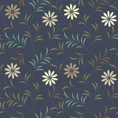 Elegant seamless pattern with chamomile flowers and plants - 190816147