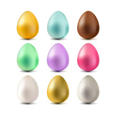 Vector multicolor 3d Easter eggs set isolated on white background. Holiday icons and design elements for banner, poster, invitation, greeting cards.