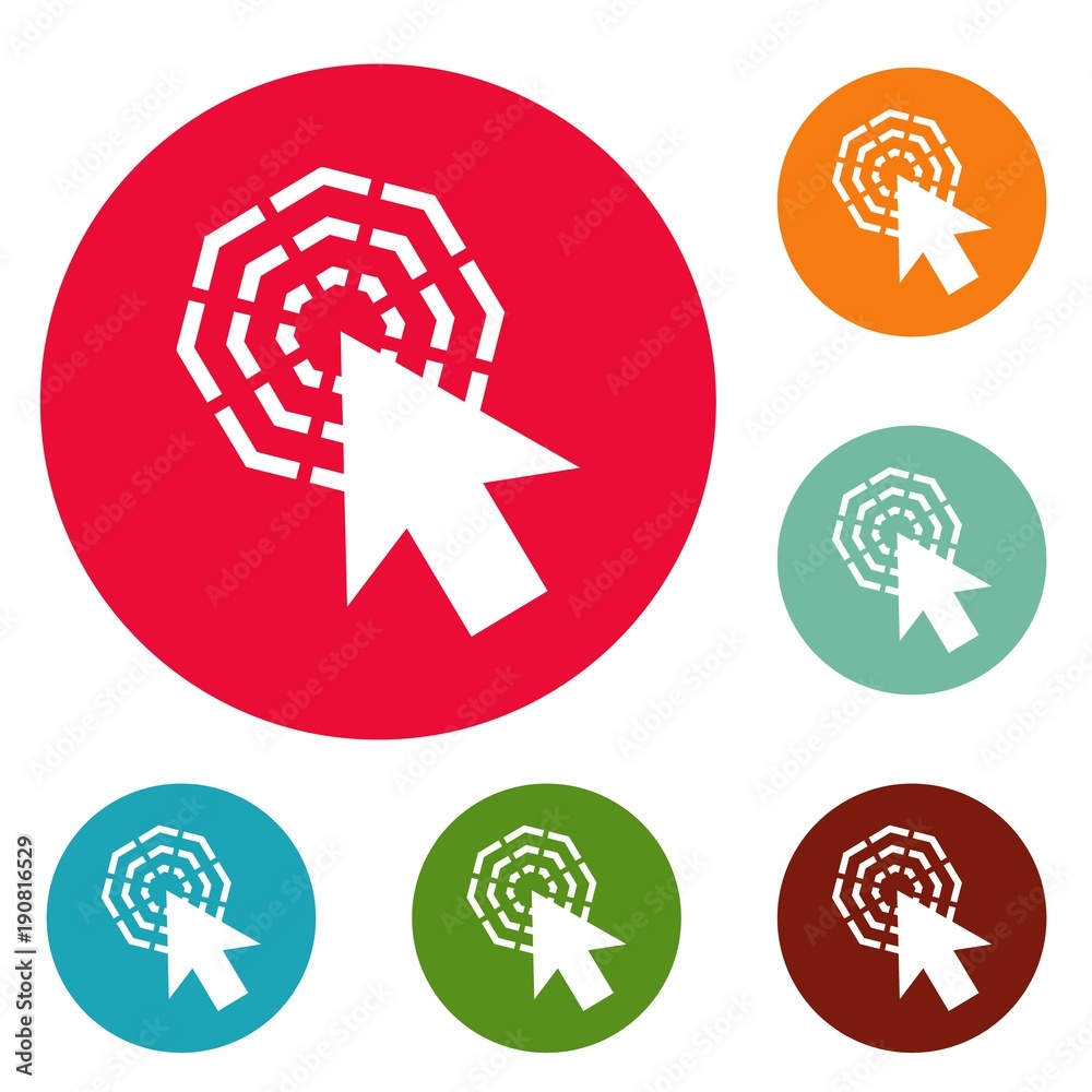 Poster arrow cursor click icons circle set vector isolated on white background