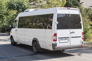 minibus goes on the country highway