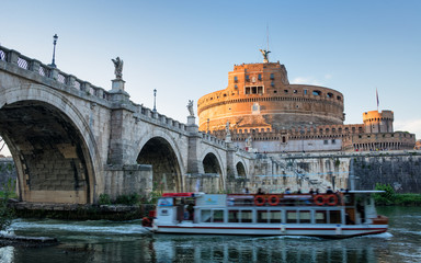 Highlighted Sant Angelo castle in october Rome, Italy