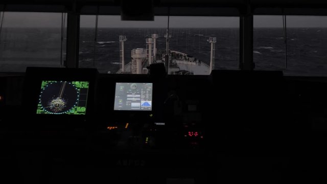 Navigation bridge of ship at sea