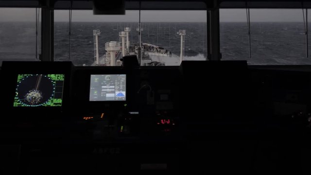 Navigation bridge of vessel at sea