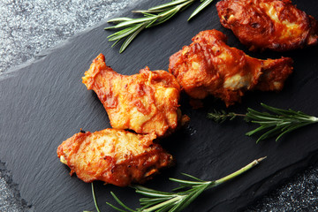 crispy barbecue chicken wings bbq on grey background