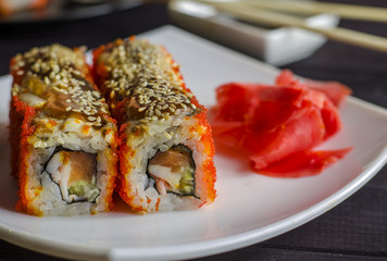 sushi rolls with eel