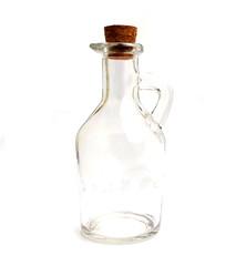 Empty oil jar over white background
