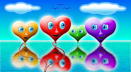 Fototapeta premium Enamored balls above the water