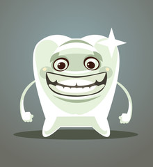 Happy smiling white tooth. Vector flat cartoon illustration