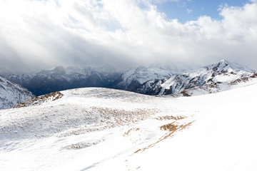 Fototapeta na wymiar Winter landscape in Dolomites mountain