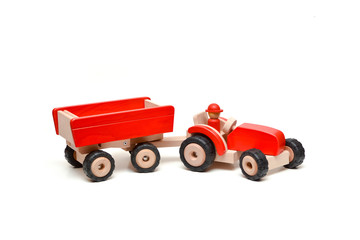 Wooden toy tractor and wagon
