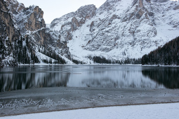 Winter landscape at lake of Braies